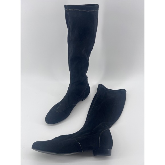 Boden Shoes - Boden Black Suede Tall Stretch Boots Flat Pull On Size 40